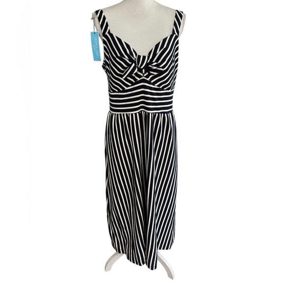 Draper James NWT Navy White Sleeveless Knot Front Midi Dress Size L Nautical - Picture 1 of 9